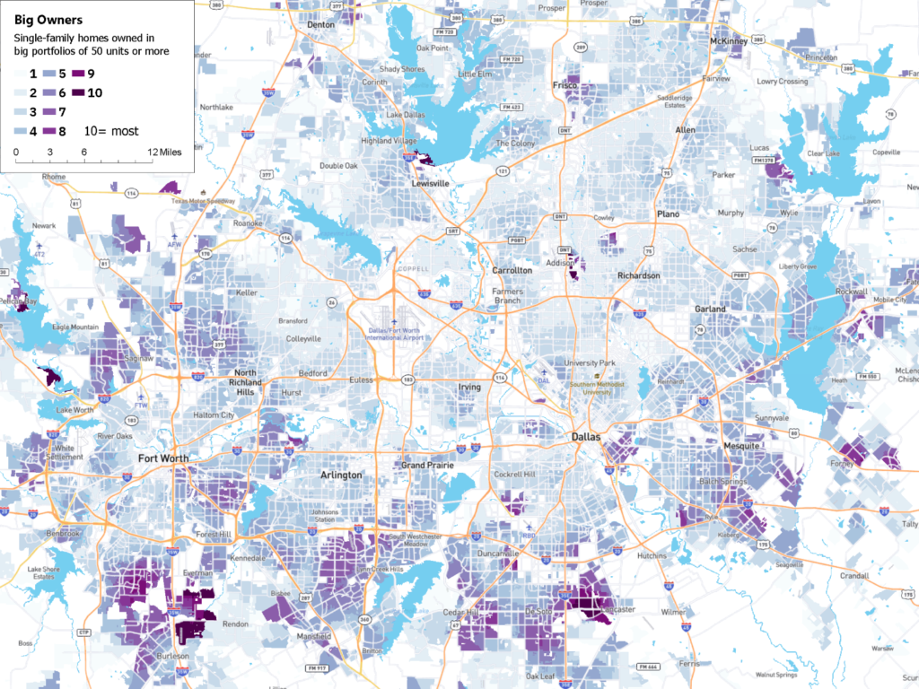 Map of where big owners of SFRs are in the Dallas area.